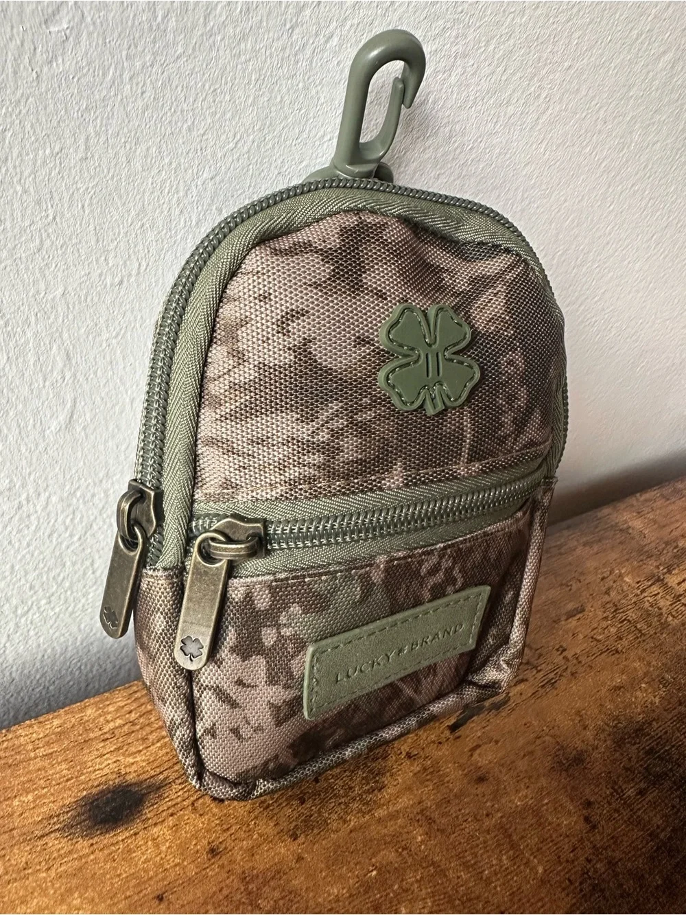 Lucky Brand Camo Mini Pouch Bag Charm Keychain with Clip, 2 Pockets NWOT